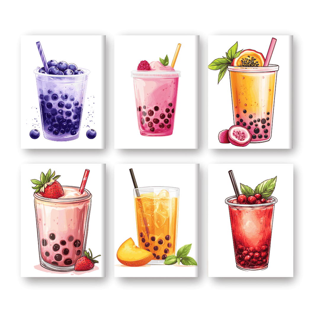 6 Mini Paintings | Bubble Tea Set