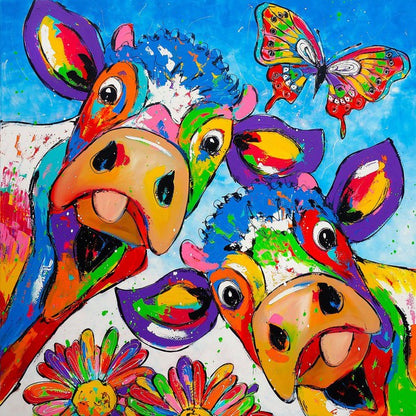 Schilder Op Nummers - Vrolijk Schilderij - Koeien Blauw
