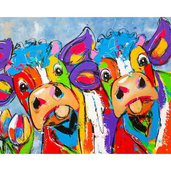 Schilder Op Nummers - Vrolijk Schilderij - Gekleurde Koeien