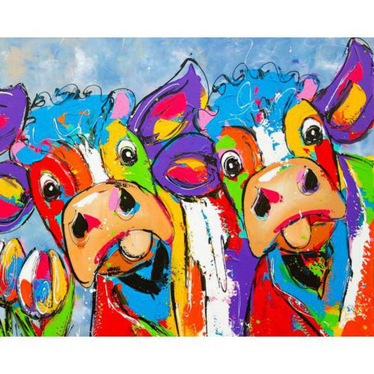 Schilder Op Nummers - Vrolijk Schilderij - Gekleurde Koeien