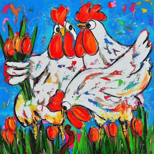 Schilder Op Nummers - Vrolijk Schilderij - Kippen