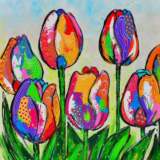 Schilder Op Nummers - Vrolijk Schilderij - Tulpen
