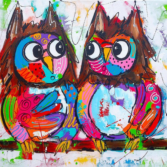 Schilder Op Nummers - Vrolijk Schilderij - Uilen