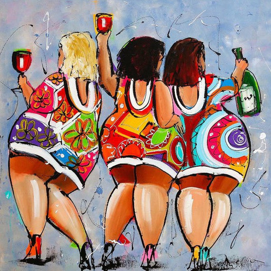Schilder Op Nummers - Vrolijk Schilderij - Dikke Dames Aan De Wijn