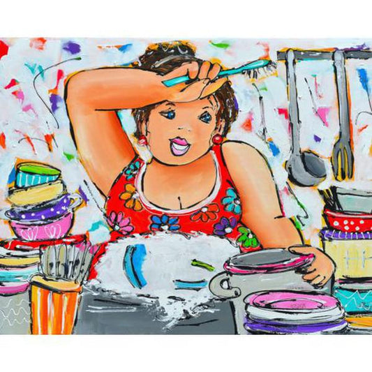 Schilder Op Nummers - Vrolijk Schilderij - Dikke Dames Afwas