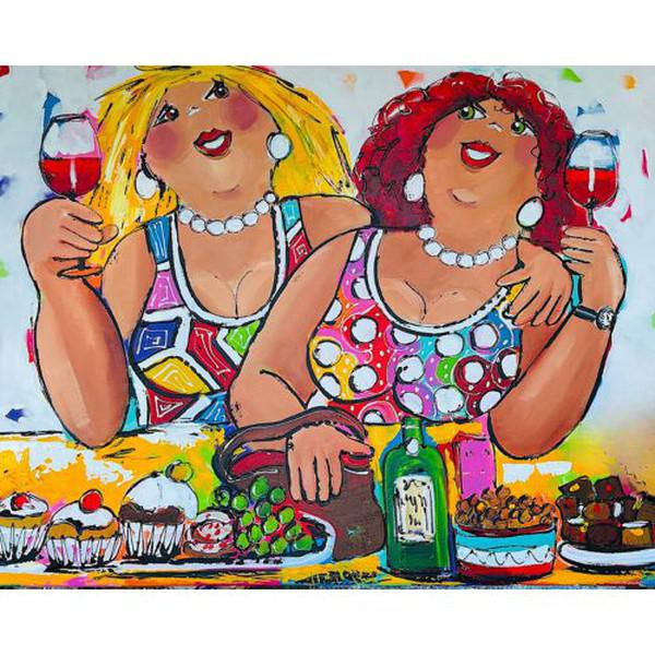 Schilder Op Nummers - Vrolijk Schilderij - Dikke Dames Borrelen