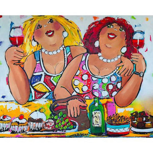 Schilder Op Nummers - Vrolijk Schilderij - Dikke Dames Borrelen