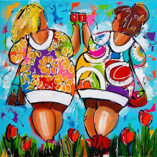 Schilder Op Nummers - Vrolijk Schilderij - Dikke Dames Proosten