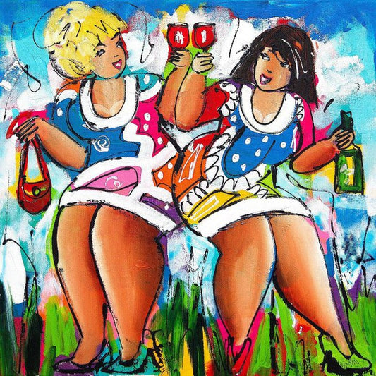 Schilder Op Nummers - Vrolijk Schilderij - Dikke Dames Op Stap