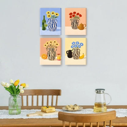 4 Mini Paintings | Bloeiende Vazen Set