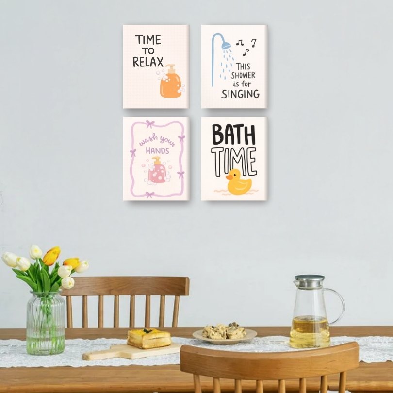 4 Mini Paintings | Badkamer Quotes Set