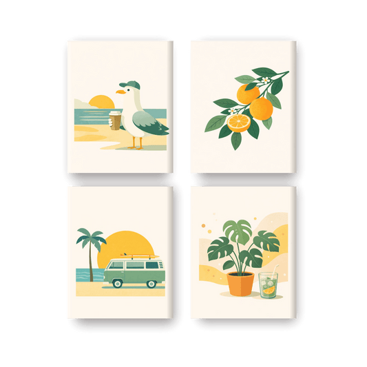 4 Mini Paintings | Zonnige Ontsnapping Set- Schilderen op nummers