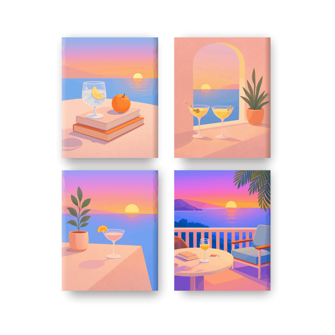 4 Mini Paintings | Zomer & Drankjes Set- Schilderen op nummers