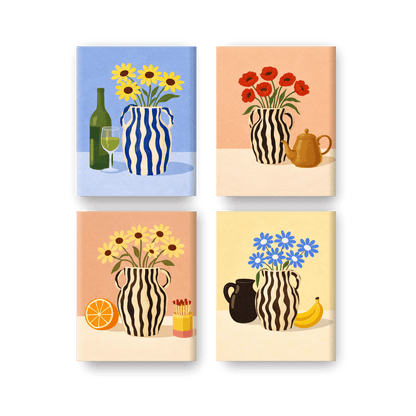 4 Mini Paintings | Bloeiende Vazen Set- Schilderen op nummers