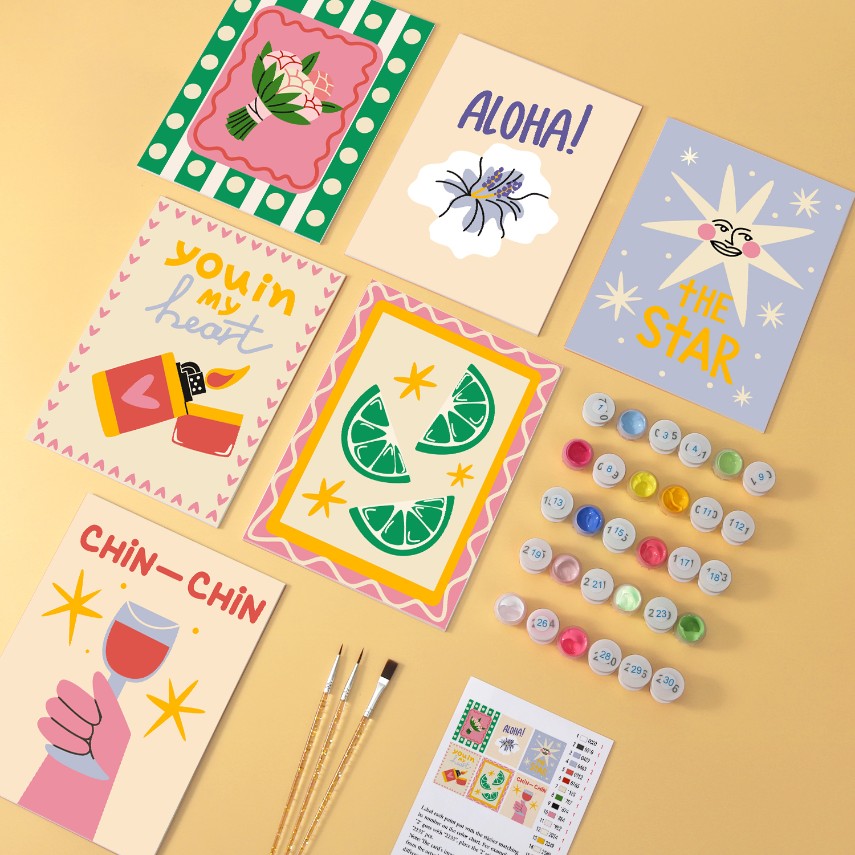 6 Houten Plaat Mini Paintings – Proosten en Wensen Set