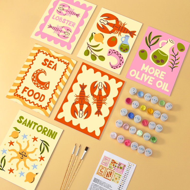 6 Houten Plaat Mini Paintings – Mediterrane Vangst Set