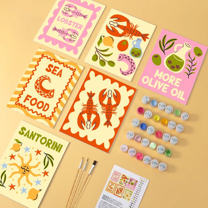 6 Houten Plaat Mini Paintings – Mediterrane Vangst Set