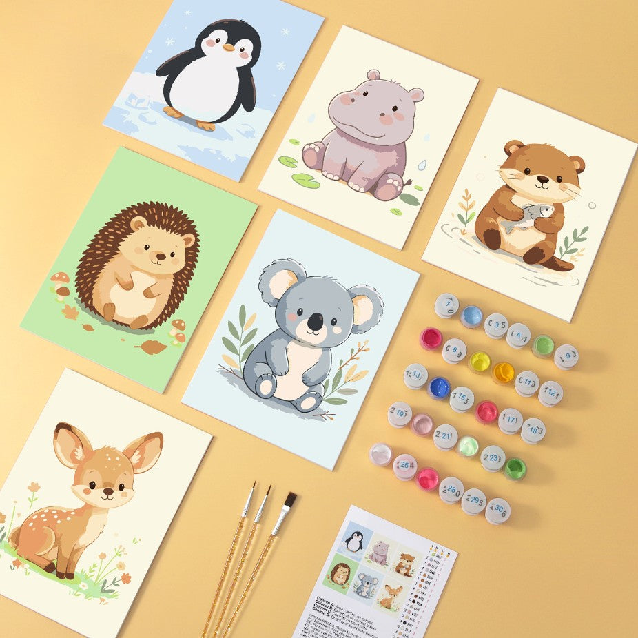 6 Houten Plaat Mini Paintings – Kleine Dierenvriendjes Set