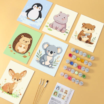 6 Houten Plaat Mini Paintings – Kleine Dierenvriendjes Set