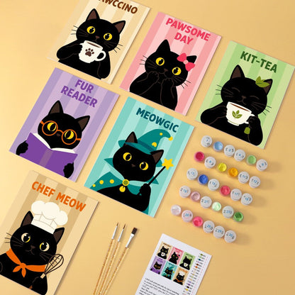6 Houten Plaat Mini Paintings – Koffie & Snorharen Set