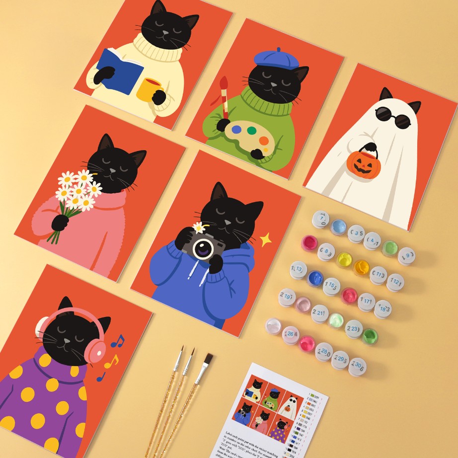 6 Houten Plaat Mini Paintings – Gezellig Kattenseizoen Set
