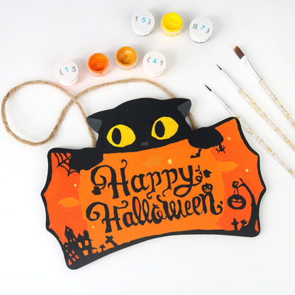 Halloween Kat – Schilder op Nummer Houten Hanger