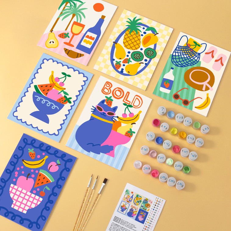6 Houten Plaat Mini Paintings – Tropische Vakantie Set