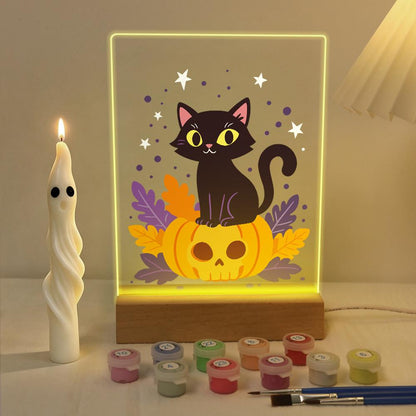 Schilder op Nummer Halloween Lamp - Pompoenkat