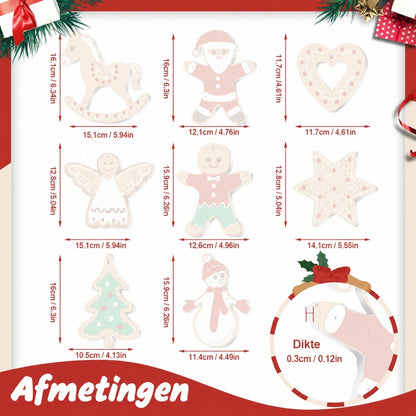 8 XL Schilder op Nummer Kersthangers - Peperkoek Kerst Set