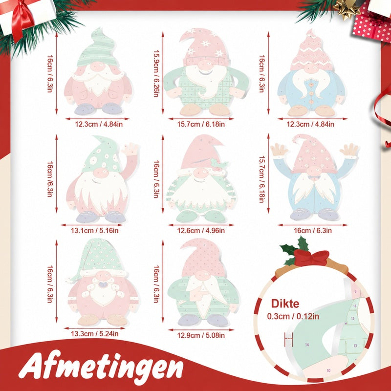 8 XL Schilder op Nummer Kersthangers - Vrolijke Kerstkabouter Set