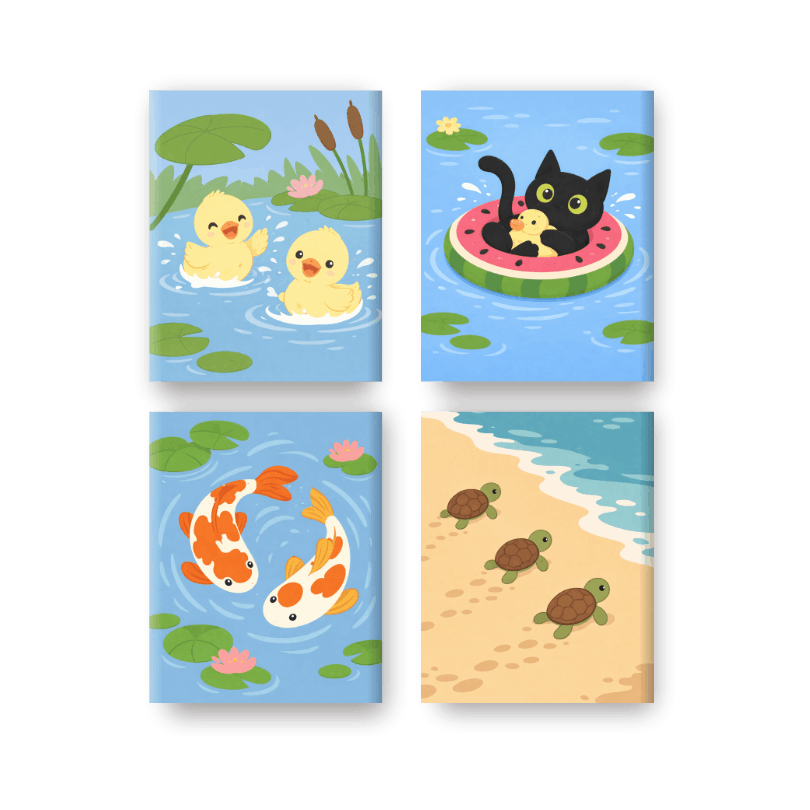 4 Mini Paintings | Waterdieren Set- Schilderen op nummers