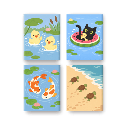 4 Mini Paintings | Waterdieren Set- Schilderen op nummers