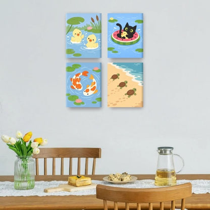 4 Mini Paintings | Waterdieren Set