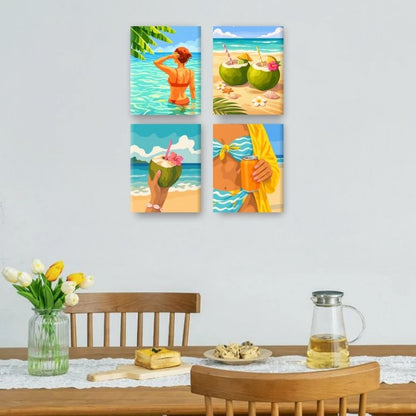 4 Mini Paintings | Kokosnoot & Strand Set