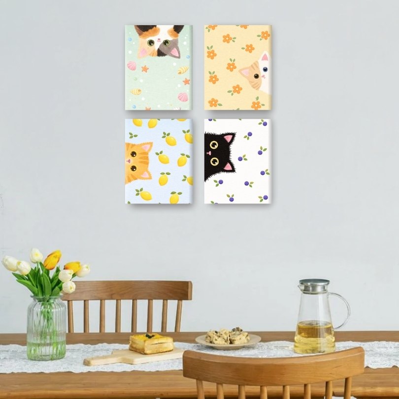 4 Mini Paintings | Kiekeboe Katten Set