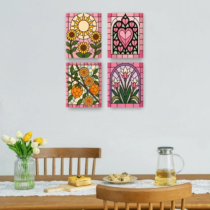 4 Mini Paintings | Glas-in-lood Set