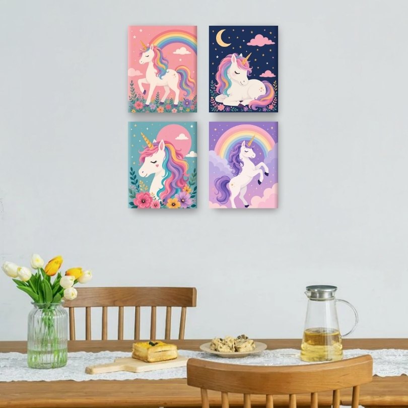 4 Mini Paintings | Magische Eenhoorn Set