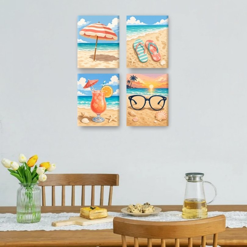 4 Mini Paintings | Strand Zonnebrillen Set