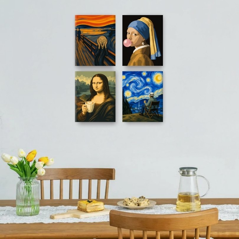 4 Mini Paintings | Pop Art Kunstwerken Set