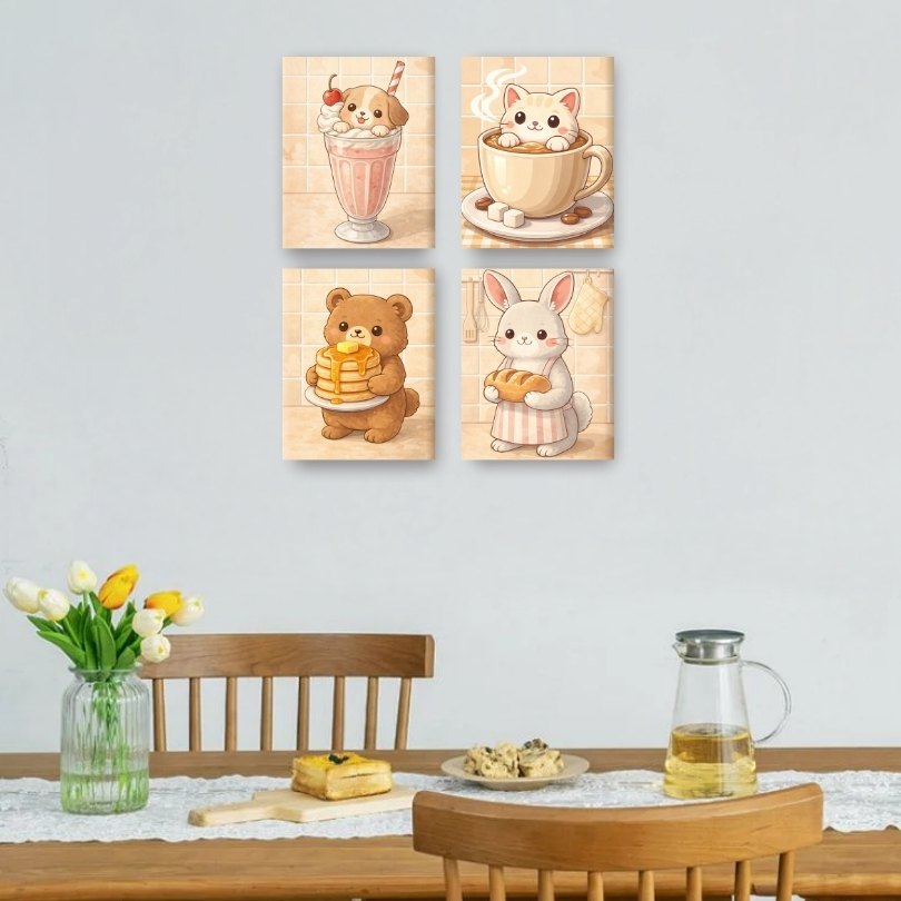 4 Mini Paintings | Schattige Dieren Set