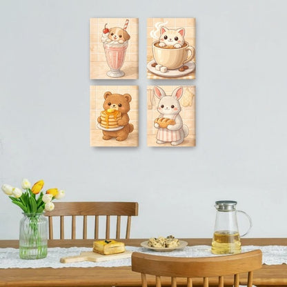 4 Mini Paintings | Schattige Dieren Set