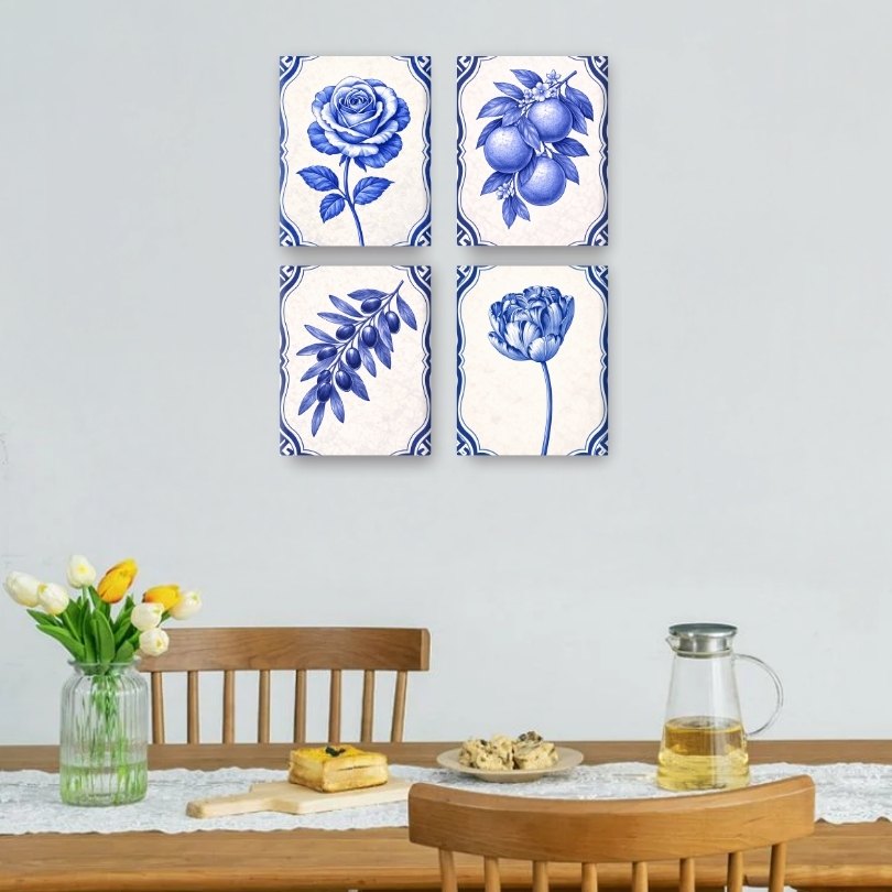 4 Mini Paintings | Delfts Blauwe Planten Set