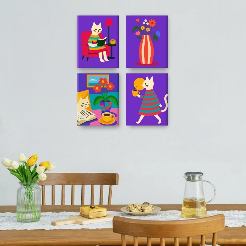 4 Mini Paintings | Gezellig Kat Leven Set