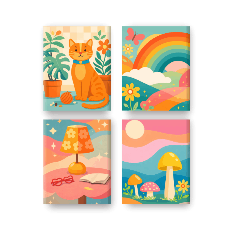 4 Mini Paintings | Regenboog Dromen Set- Schilderen op nummers