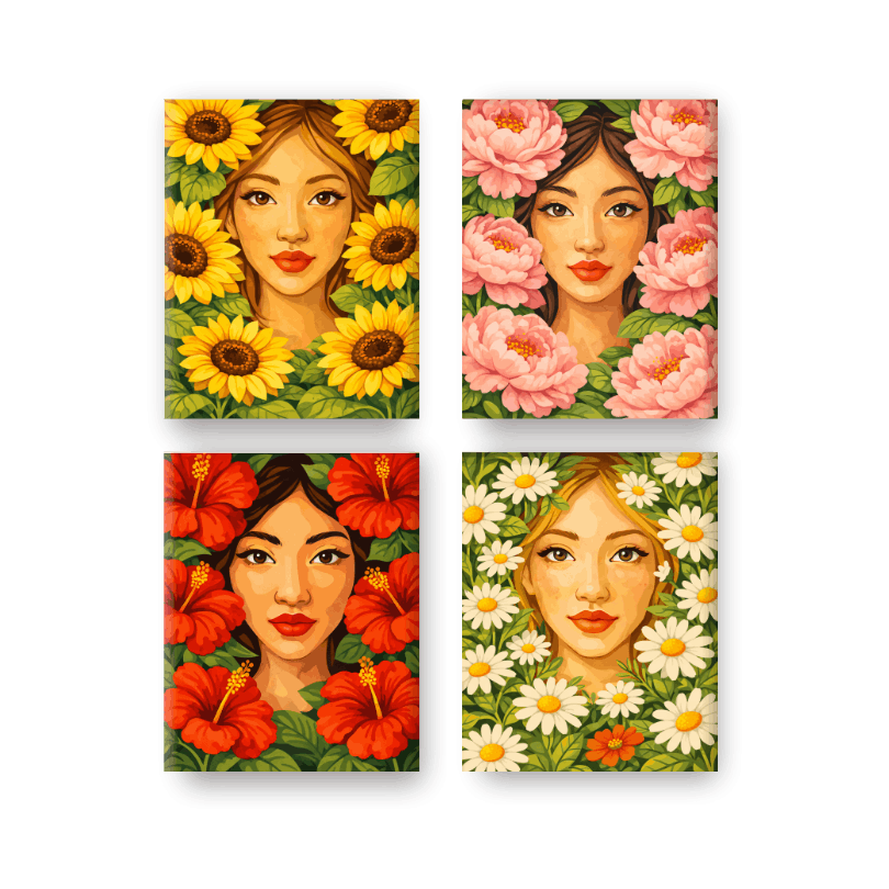 4 Mini Paintings | Bloemenleven Set- Schilderen op nummers
