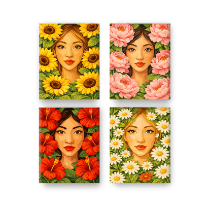 4 Mini Paintings | Bloemenleven Set- Schilderen op nummers