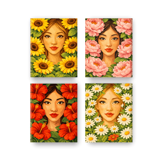 4 Mini Paintings | Bloemenleven Set- Schilderen op nummers