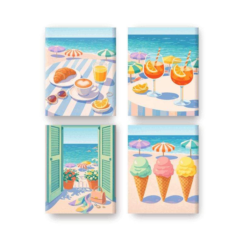 4 Mini Paintings | Strand & Zomer Set- Schilderen op nummers
