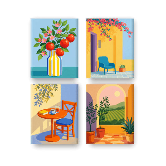 4 Mini Paintings | Zonnig Terras Set- Schilderen op nummers