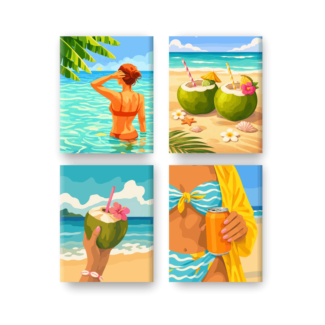 4 Mini Paintings | Kokosnoot & Strand Set